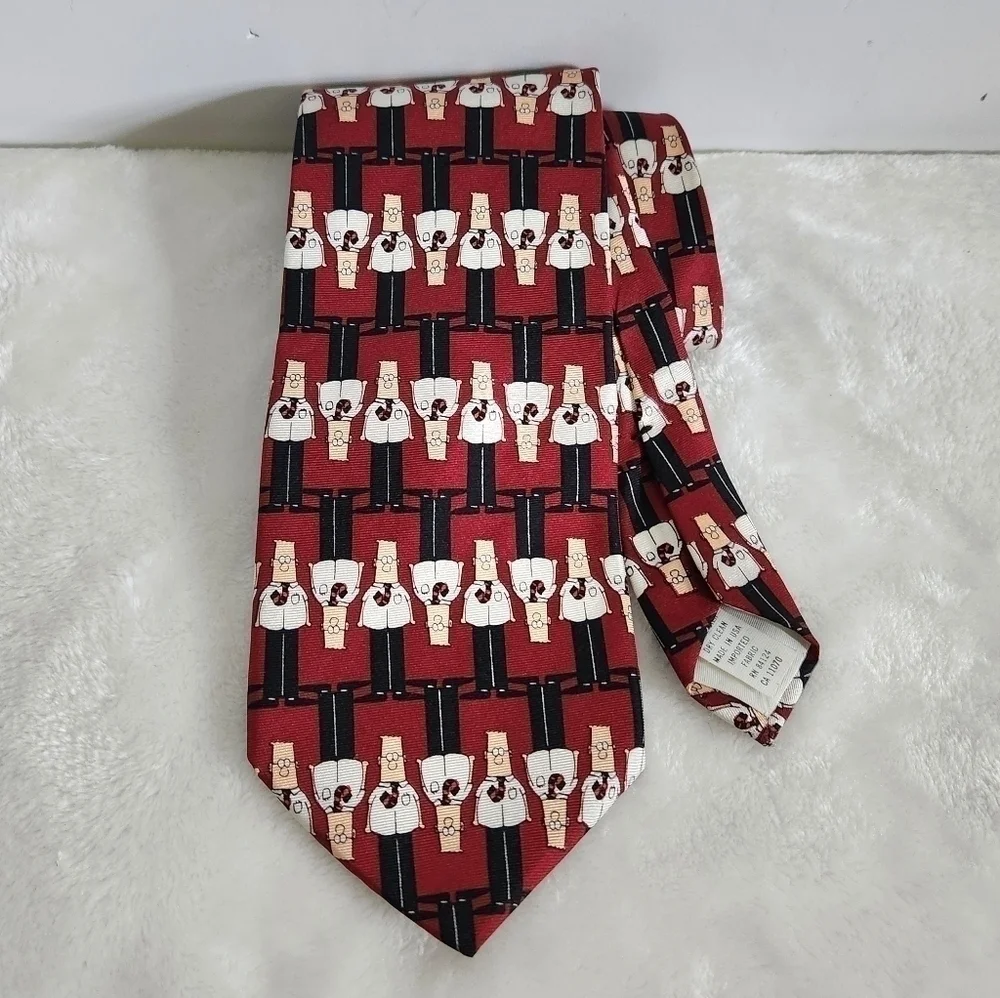 Dilbert Softwear Vintage Comic Strip Silk USA Burgundy Maroon Necktie Tie